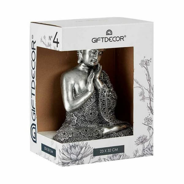 Dekorativ figur Buddha Siddende Sølvfarvet 22 x 33 x 18 cm (4 enheder)