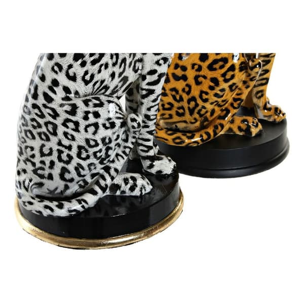 Dekorativ Figur DKD Home Decor Svart Oransje Hvit Leopard Harpiks Kolonial 16 x 16 x 32 cm