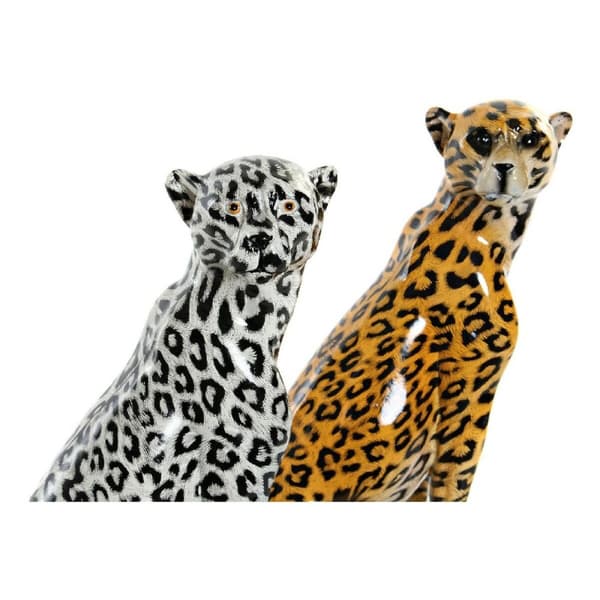 Dekorativ Figur DKD Home Decor Svart Oransje Hvit Leopard Harpiks Kolonial 16 x 16 x 32 cm