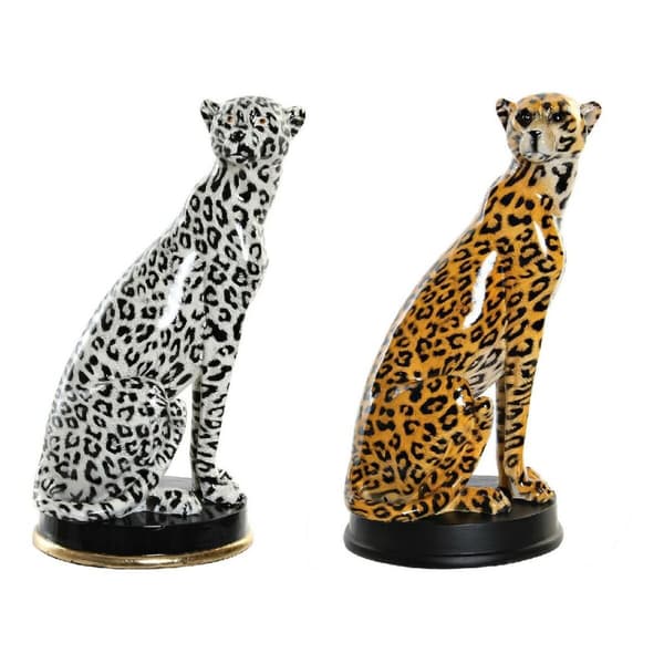 Dekorativ Figur DKD Home Decor Svart Oransje Hvit Leopard Harpiks Kolonial 16 x 16 x 32 cm