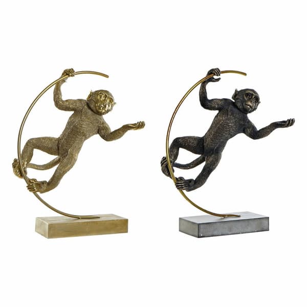 Dekorativ Figur DKD Home Decor 33 x 25 x 48 cm Svart Gyllen Ape Moderne (2 enheter)