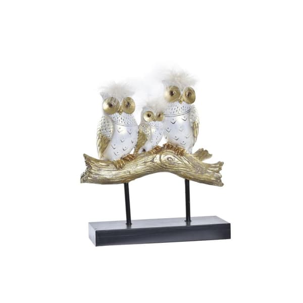 Dekorativ Figur DKD Home Decor Bagasjerom 24 x 9 x 26 cm Ugler Svart Gyllen Hvit