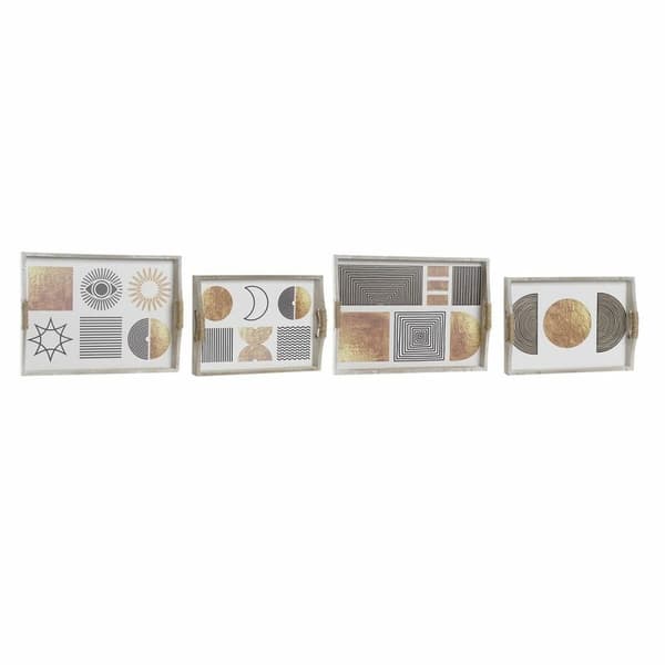 Sett med brett DKD Home Decor Hvit Svart Gyllen Tre MDF 40 x 30 x 6 cm (2 enheter)