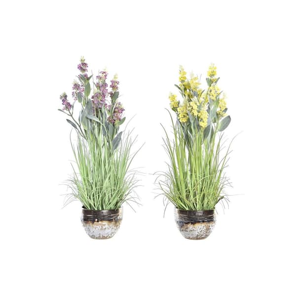 Dekorativ Plante DKD Home Decor Porselen Rosa Polyetylen Gul 20 x 20 x 66 cm (2 enheter)