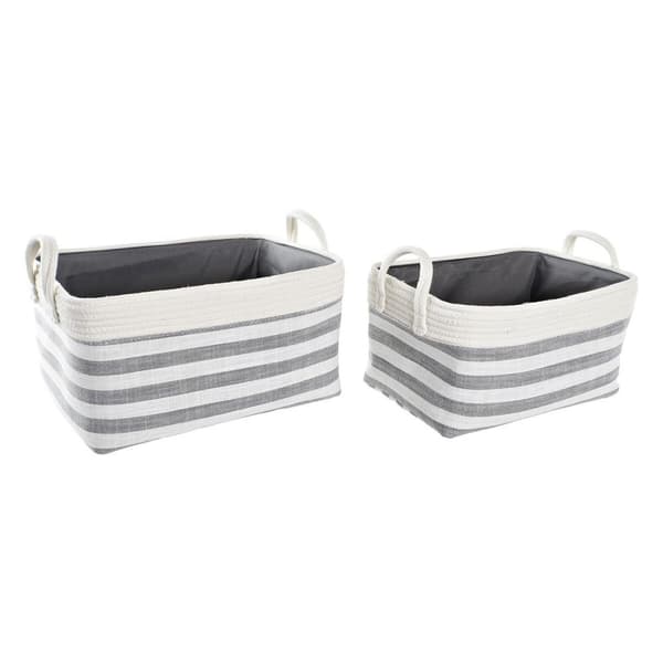 Basketballsett DKD Home Decor Striper Grå Bomull (40 x 30 x 23 cm) (2 Deler)