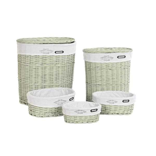 Kurvsett DKD Home Decor Grønn flettet 51 x 37 x 56 cm (5 Deler)
