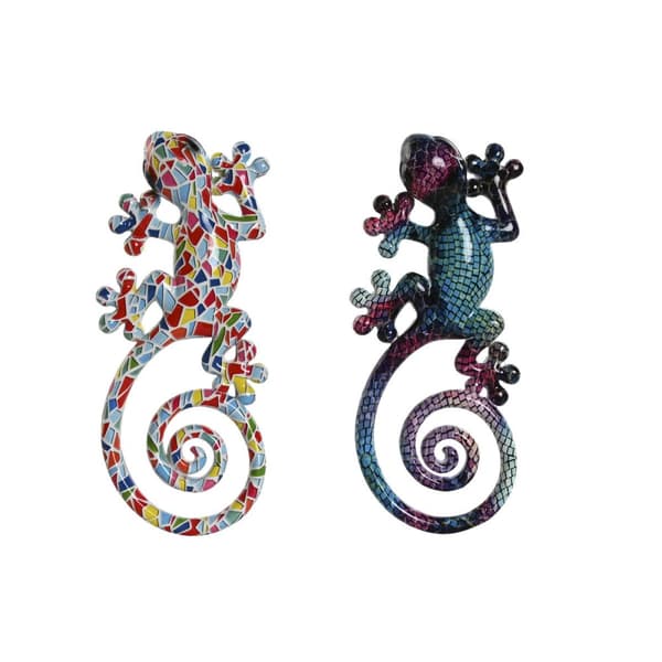 Veggpryd Home ESPRIT Flerfarget Mosaikk Øgle Middelhavet 8 x 4 x 20 cm (2 enheter)