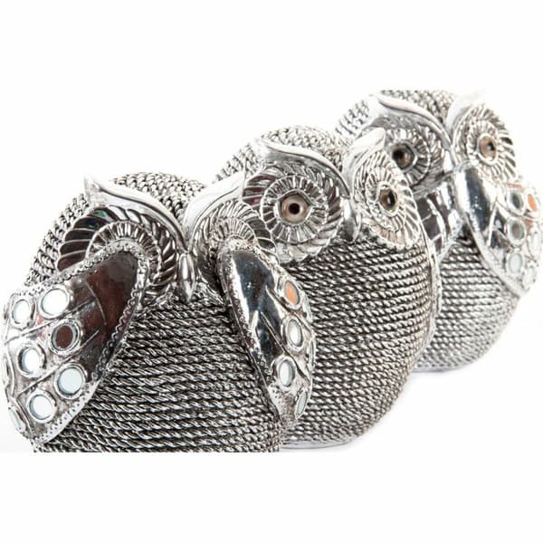 Koristehahmo DKD Home Decor Monivärinen Hopeinen Pöllö Kromattu 12 x 11 x 14 cm (3 osaa)