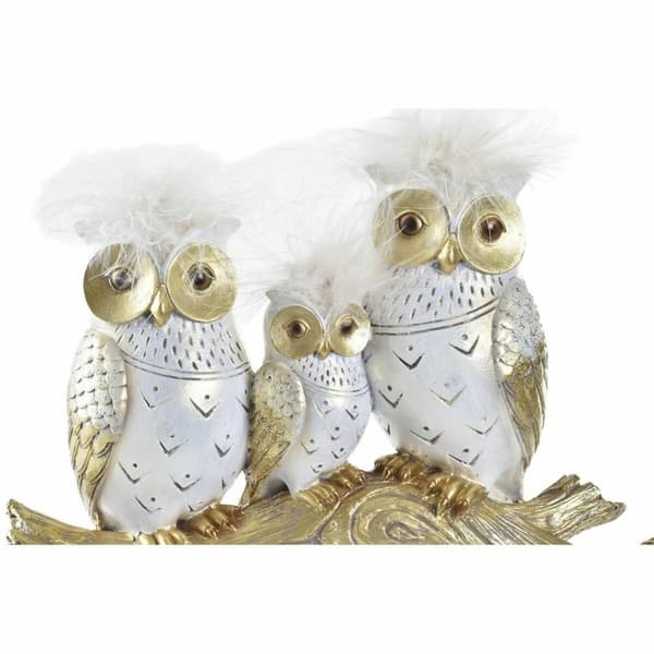 Koristehahmo DKD Home Decor Runko 24 x 9 x 26 cm Pöllöt Musta Kullattu Valkoinen