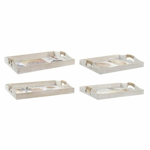 Tarjotinsetti DKD Home Decor Valkoinen Musta Kullattu Puu MDF 40 x 30 x 6 cm (2 osaa)
