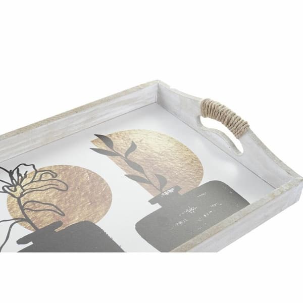 Tarjotinsetti DKD Home Decor Valkoinen Musta Kullattu Puu MDF 40 x 30 x 6 cm (2 osaa)