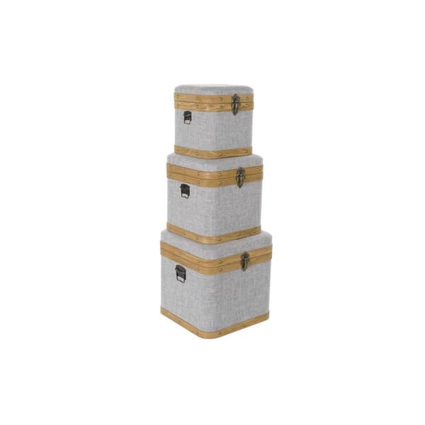 Koristerasiasetti DKD Home Decor Harmaa Puu Polyesteri (3 pcs)