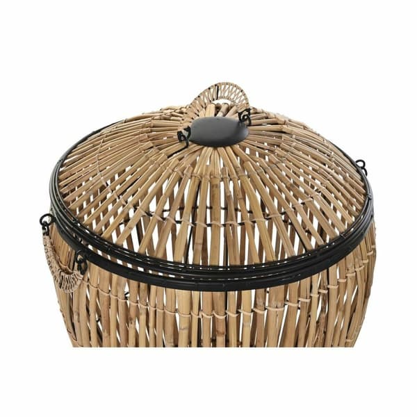 Korisetti DKD Home Decor Musta Luonnollinen Metalli Rottinki 48 x 48 x 55 cm (2 osaa)
