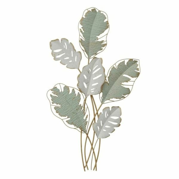 Seinäkoriste DKD Home Decor Metalli Valkoinen Vihreä Moderni Kasvien lehtiä (57 x 5,7 x 103 cm)