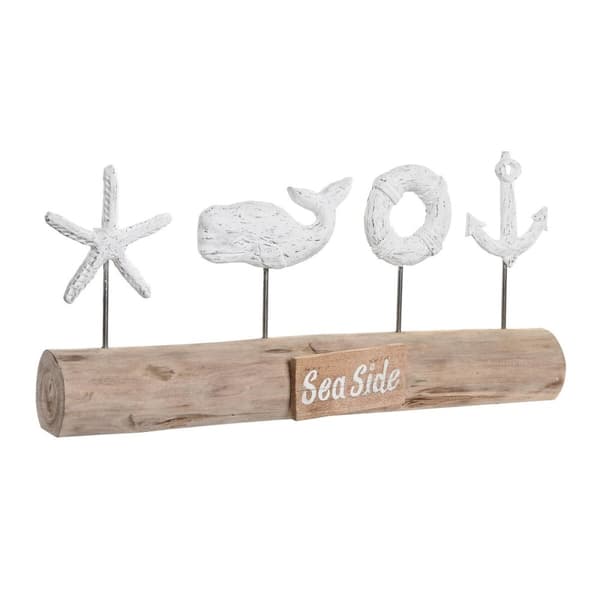 Koristehahmo DKD Home Decor Vanhahtava viimeistely Ruskea Valkoinen Hartsi Mangopuu Valas (57 x 10 x 28 cm)
