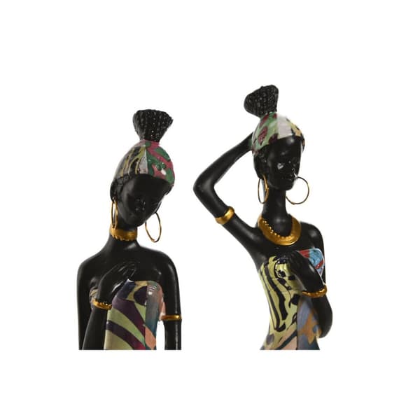 Koristehahmo Home ESPRIT Monivärinen Afrikkalainen nainen 9 x 7 x 16,5 cm (2 osaa)