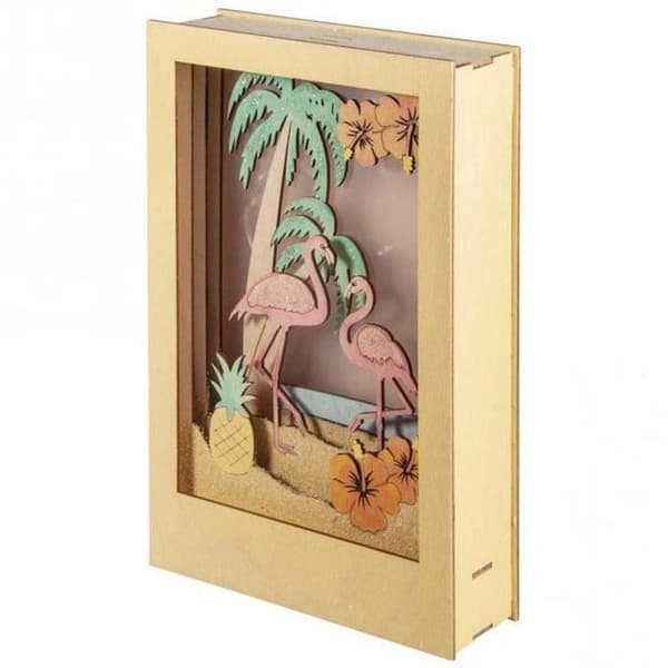 Dekorativ träram med 3D-mönster - 20 x 30 x 6,7 cm - Flamingo