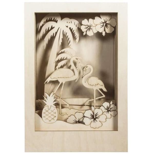 Dekorativ träram med 3D-mönster - 20 x 30 x 6,7 cm - Flamingo