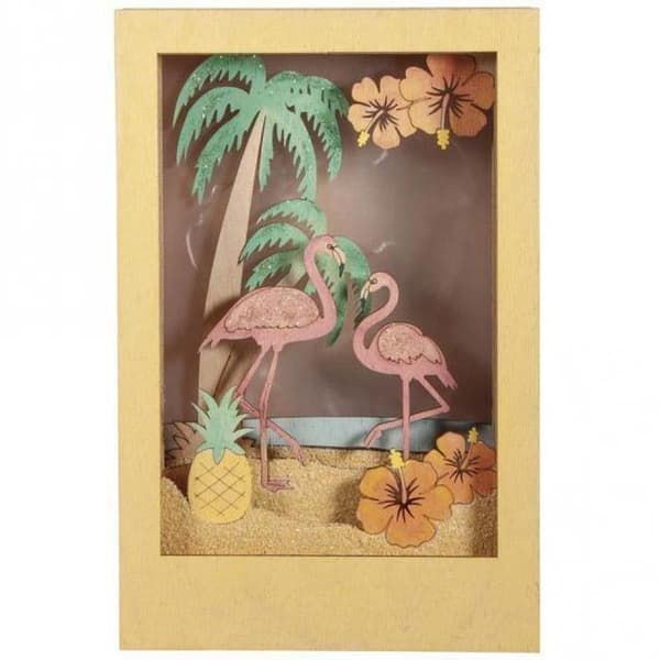 Dekorativ träram med 3D-mönster - 20 x 30 x 6,7 cm - Flamingo