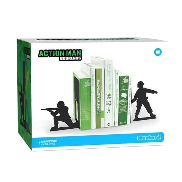 Bokstöd - Senapspresenter - Action Retro Man - Black Metal - Vintage - 30cm x 15cm x 14cm