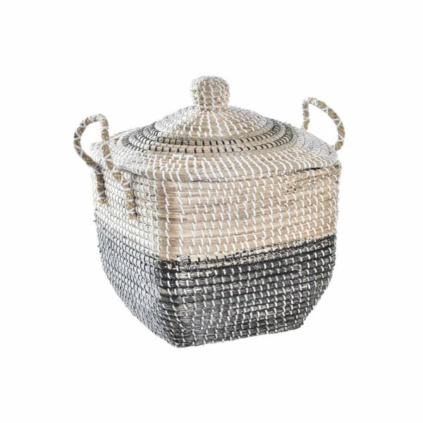 Dekorativ korg DKD Home Decor Grå Naturell Sjögräs Boho 45 x 35 x 43 cm