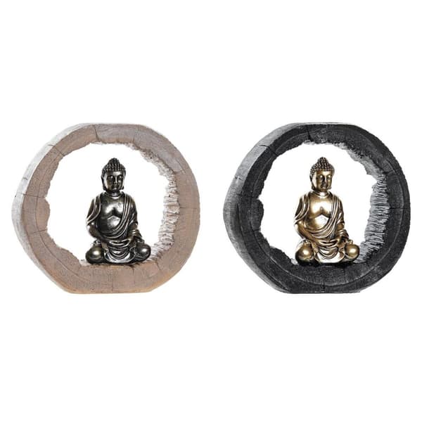 Prydnadsfigur DKD Home Decor Svart Gyllene Buddha Orientalisk 20,8 x 6 x 18,5 cm (2 antal)