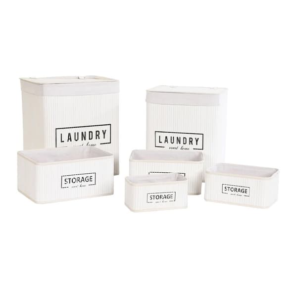 Korgset DKD Home Decor Vit Bambu 40 x 30 x 46 cm (5 Delar)