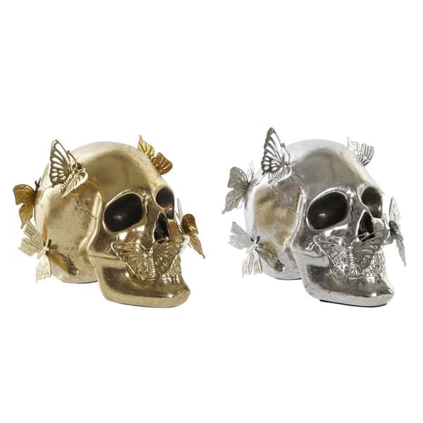 Prydnadsfigur DKD Home Decor Gyllene Silvrig Skalle 16,5 x 10,5 x 11,5 cm (2 antal)