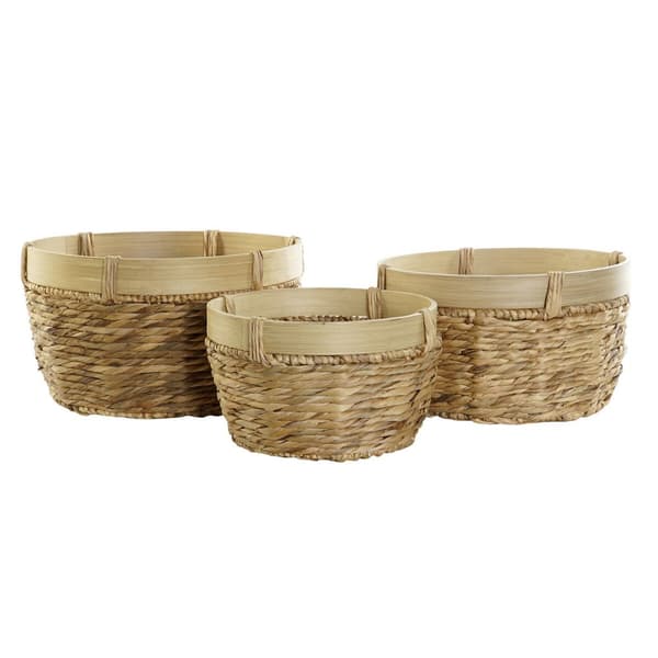 Korisetti DKD Home Decor Bambu Trooppinen Vihvilät (40 x 40 x 23 cm) (3 Kappaletta)