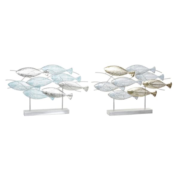 Koristehahmo DKD Home Decor 65,4 x 9 x 39,5 cm Hopeinen Sininen Kullattu Spiraalit Välimeren (2 osaa)