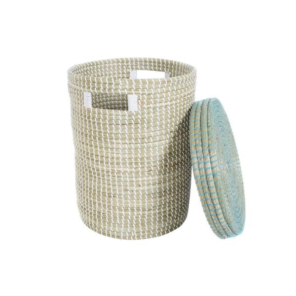 Korg - set DKD Home Decor Blå Vit Naturell Sjögräs 44 x 44 x 51 cm