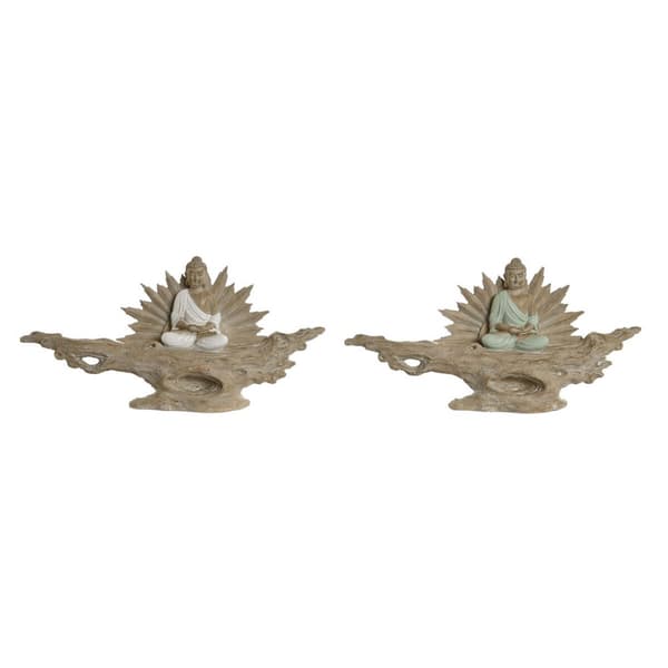 Prydnadsfigur Home ESPRIT Vit Grön Buddha Orientalisk 30 x 6 x 15 cm (2 antal)