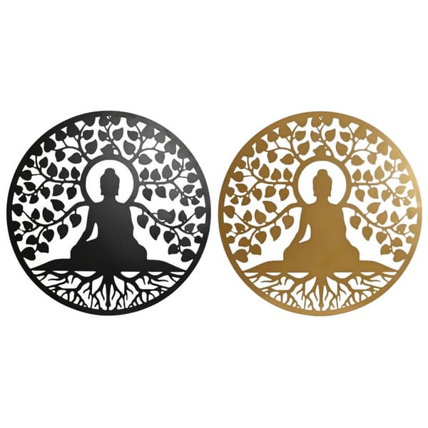 Väggdekoration Home ESPRIT Svart Gyllene Buddha Orientalisk 100 x 1 x 100 cm (2 antal)