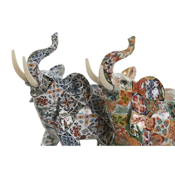 Prydnadsfigur Home ESPRIT Multicolour Elefant Medelhavs 16 x 7 x 17 cm (2 antal)
