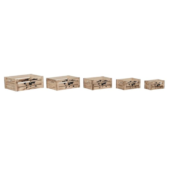 Koristerasiasetti Home ESPRIT Ruskea Musta Paolownia wood Maailmankartta 39 x 28 x 14,5 cm (5 Kappaletta)