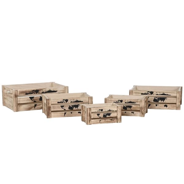 Koristerasiasetti Home ESPRIT Ruskea Musta Paolownia wood Maailmankartta 39 x 28 x 14,5 cm (5 Kappaletta)
