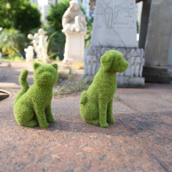 INF Simulering Flocking Ornament Figurine - Dekorativ hage statue Sitting puppy
