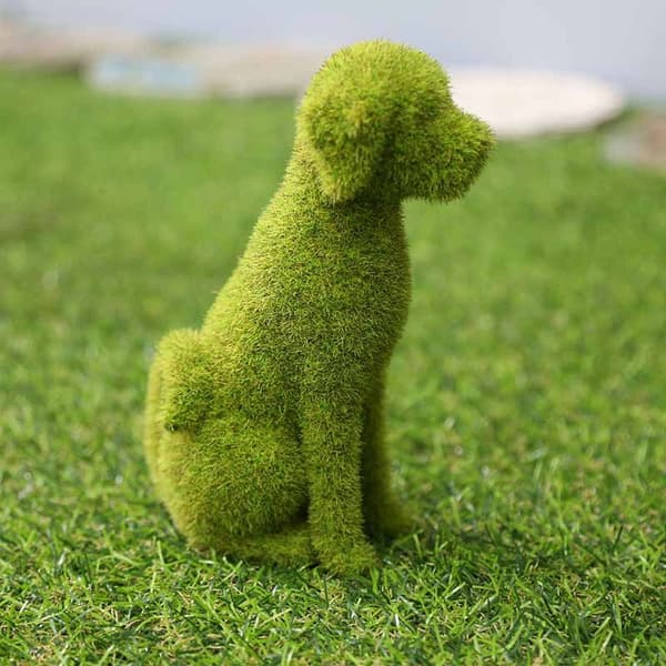 INF Simulering Flocking Ornament Figurine - Dekorativ hage statue Sitting puppy