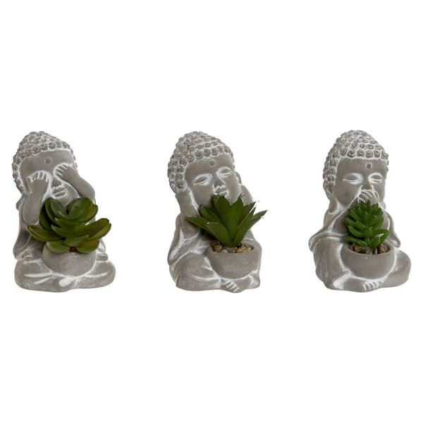 Dekorativ växt Home ESPRIT Polyetylen Cement Buddha Orientalisk 8,5 x 7 x 11 cm (3 antal)