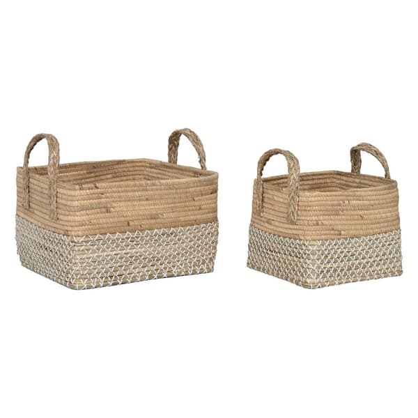 Korg - set Home ESPRIT Vit Naturell Ljusbrun PVC Sjögräs Rusar 43 x 38 x 36 cm (2 Delar)