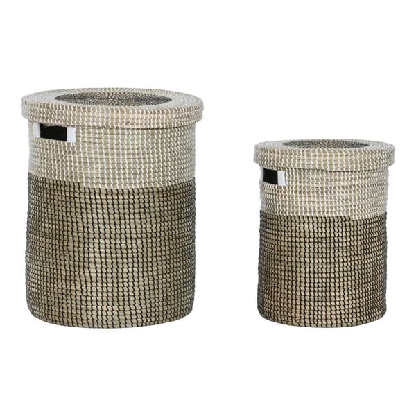 Korg - set Home ESPRIT Vit Svart Naturell Sjögräs 44 x 44 x 51 cm (2 Delar)