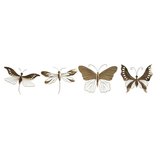 Veggpryd Home ESPRIT Gyllen Sommerfugl 36 x 3 x 26 cm (4 enheter)