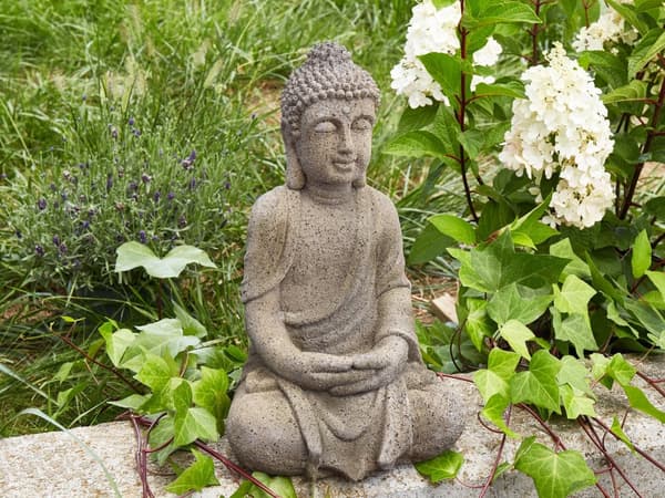 Dekorativ figur grå MgO 41 cm statue Buddha tilbehør moderne stil have stue værelse