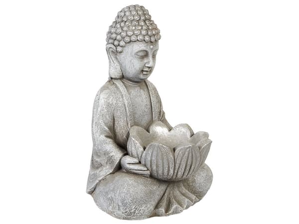Dekorativ figur grå MgO 44 cm statue Buddha tilbehør moderne stil have stue værelse