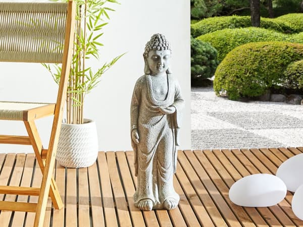 Dekorativ Figur Grå MgO 70 cm Accent Piece Budda Innendørs Utendørs Dekorasjon Stue