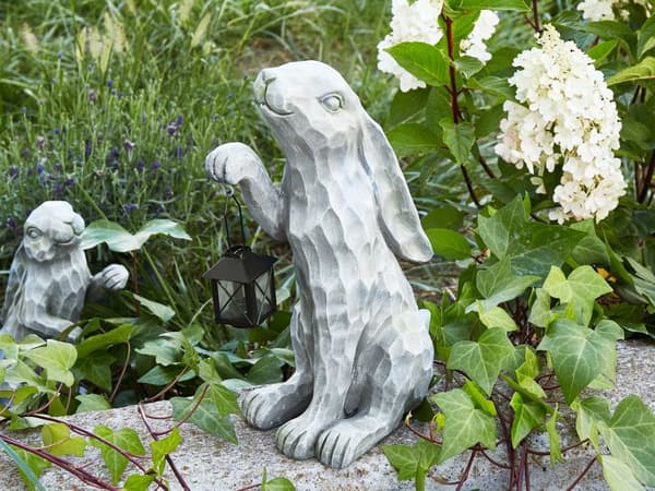 Dekorativ Figurine Grå MgO 37 cm Accent Piece Påskehare Innendørs Utendørs Dekorasjon Stue