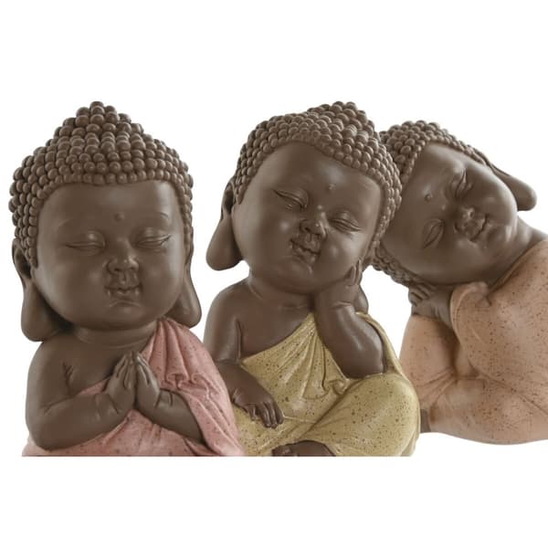 Prydnadsfigur Home ESPRIT Orange Korall Lime Harts Buddha Orientalisk 8 x 8 x 12,5 cm (3 antal)