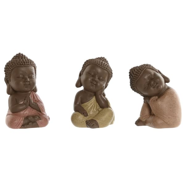 Prydnadsfigur Home ESPRIT Orange Korall Lime Harts Buddha Orientalisk 8 x 8 x 12,5 cm (3 antal)
