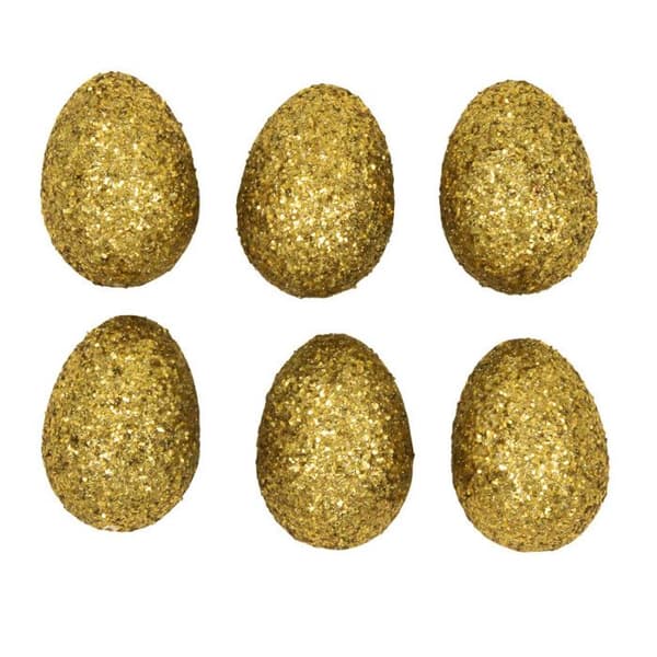 Guld glitter polystyren ägg Topp. 6cm 6 stycken - MegaCrea DIY Golden