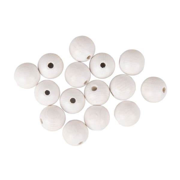 Borrade träkulor FSC 100%, matt, ø15mm, vit, 15 st